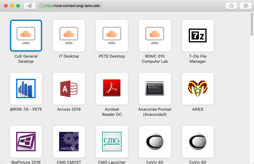 VMWare Horizon Client Applications screen