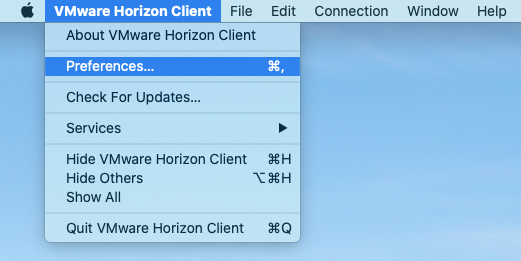 VMWare Horizon Client Preferences - Mac